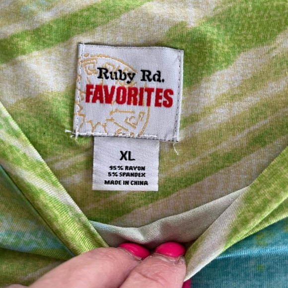 Ruby Rd. Favorites Lime Green & Turquoise Rayon Summer Blouse Women’s XL - Picture 9 of 11